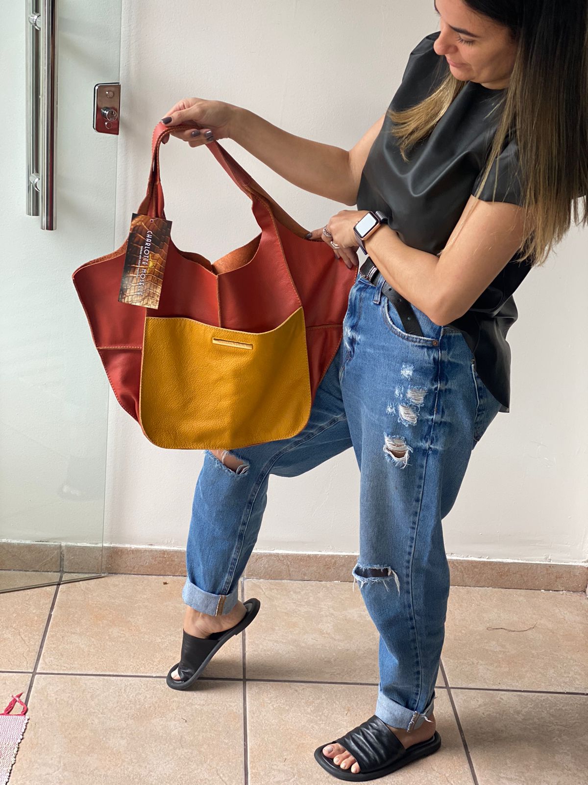 Bolsa rústica BARONNI em couro legítimo